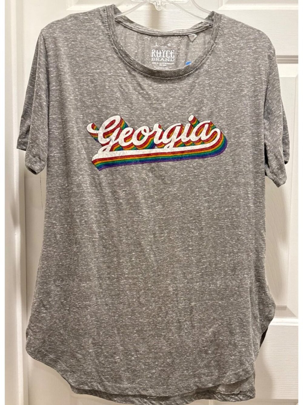 Royce Brand womens Large L gray tshirt tunic GEORGIA rainbow graphic NWT